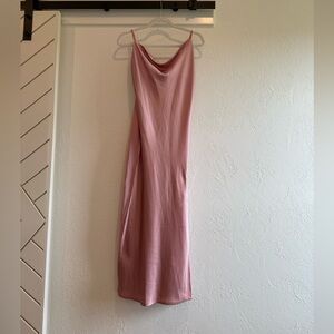 Chic Pink Midi Slip Dress with Cowl Neck Size Large